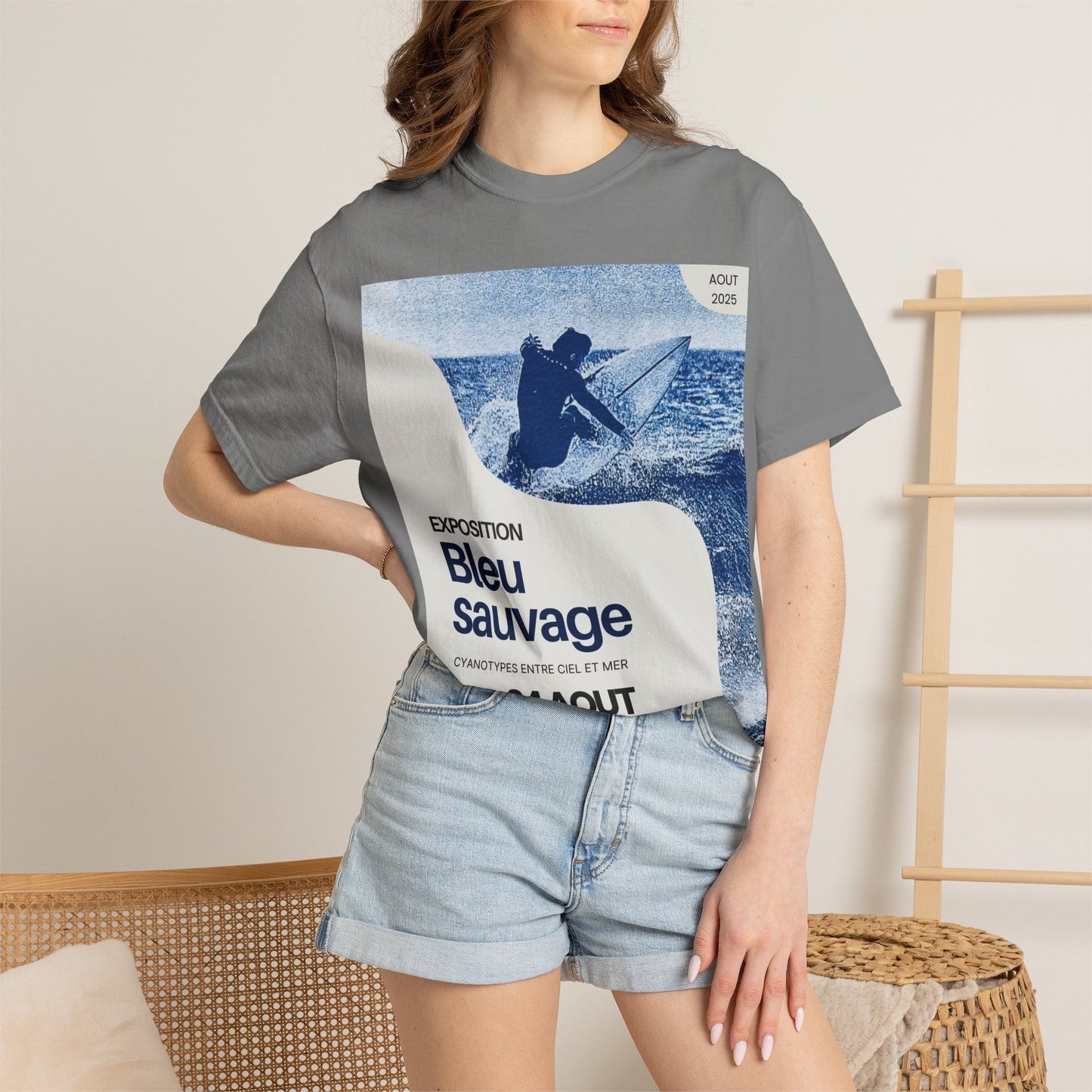 Bleu Sauvage Surf Poster T-Shirt — Vintage French Surfing Graphic Tee