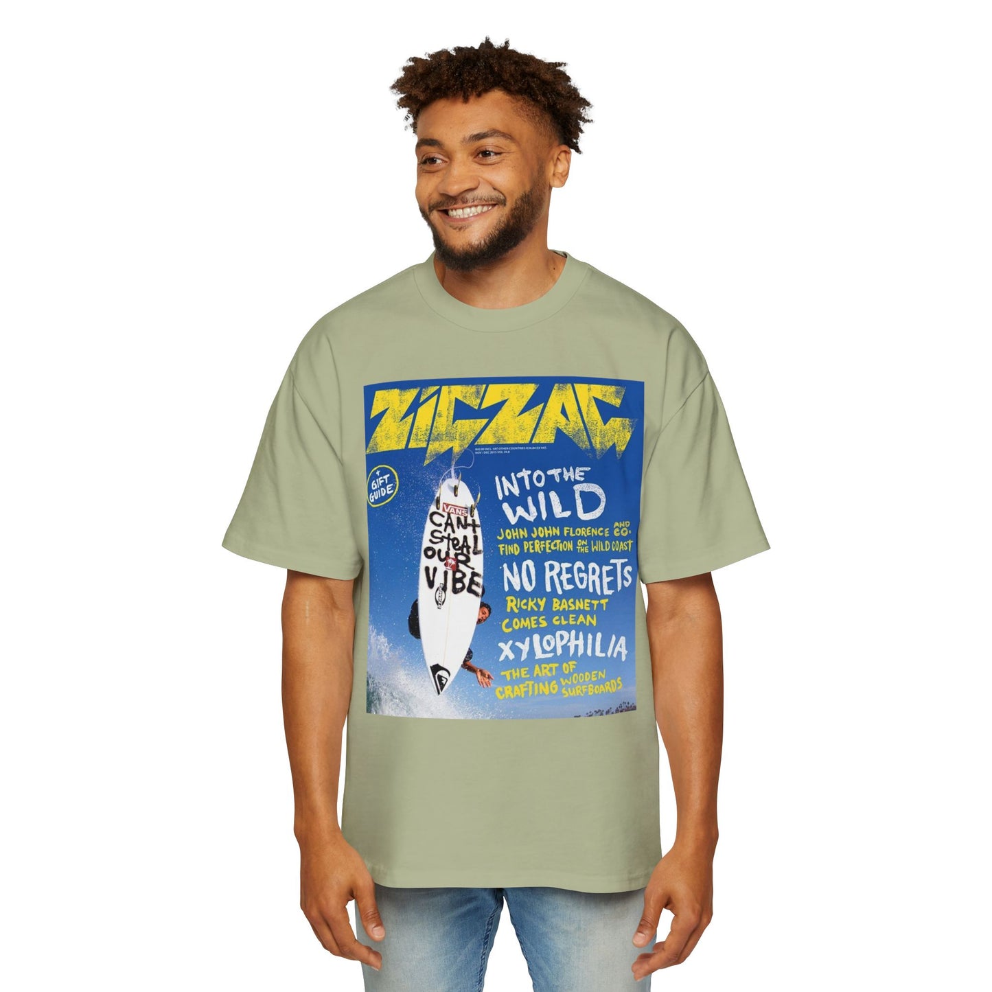 Surf Poster Graphic Tee — "Into the Wild / No Regrets" Oversized Men’s T‑Shirt