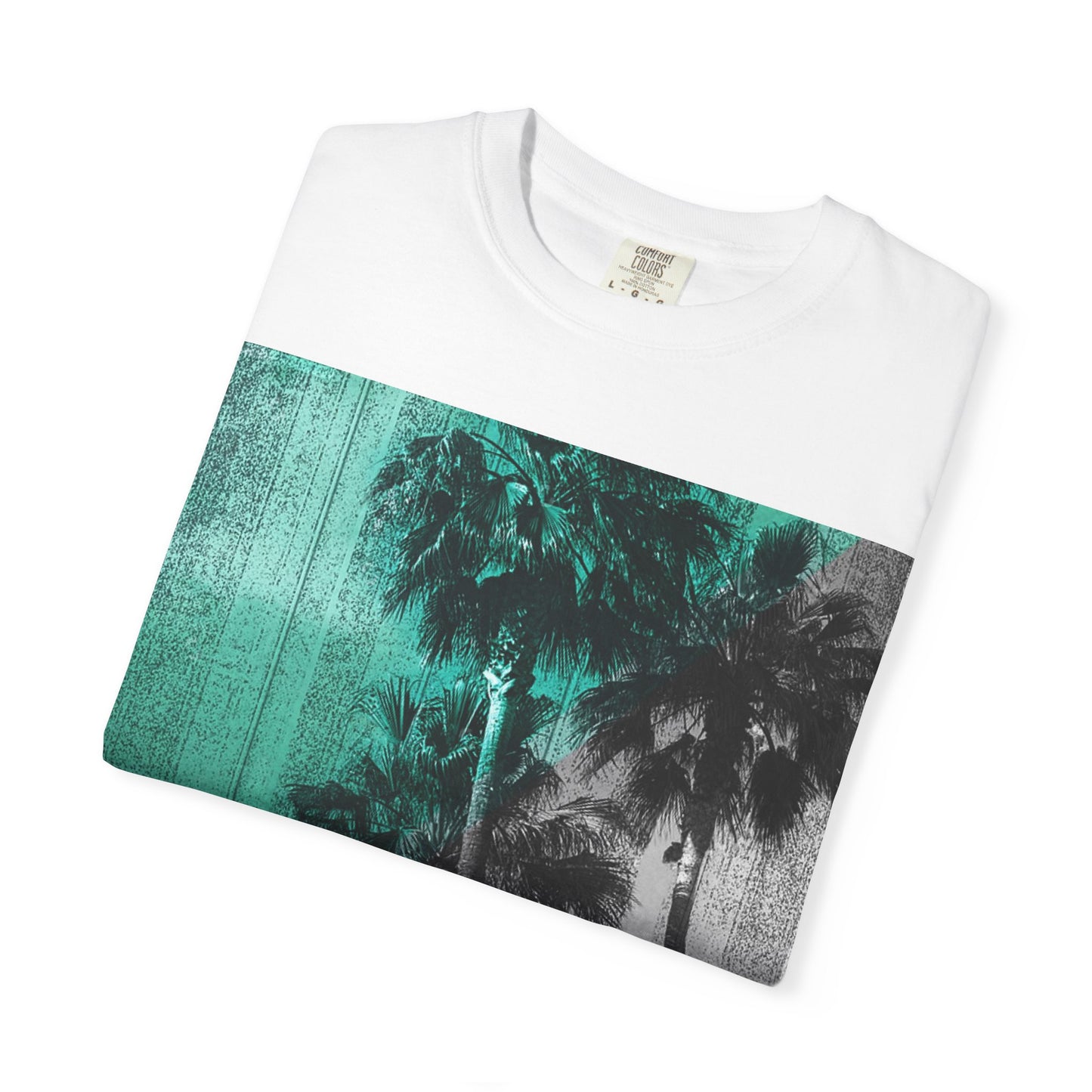Palm Trees Photo Tee — Vintage Teal Sunset T-Shirt