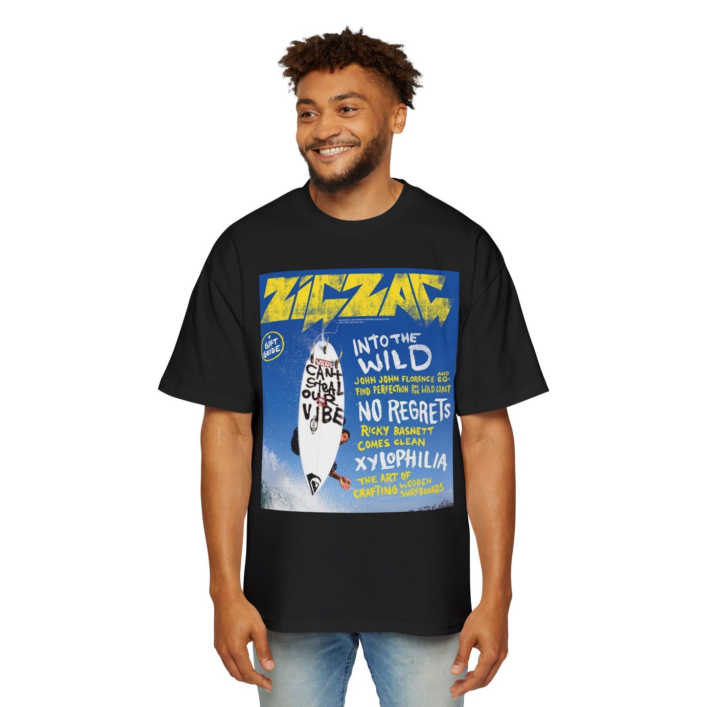 Surf Poster Graphic Tee — "Into the Wild / No Regrets" Oversized Men’s T‑Shirt