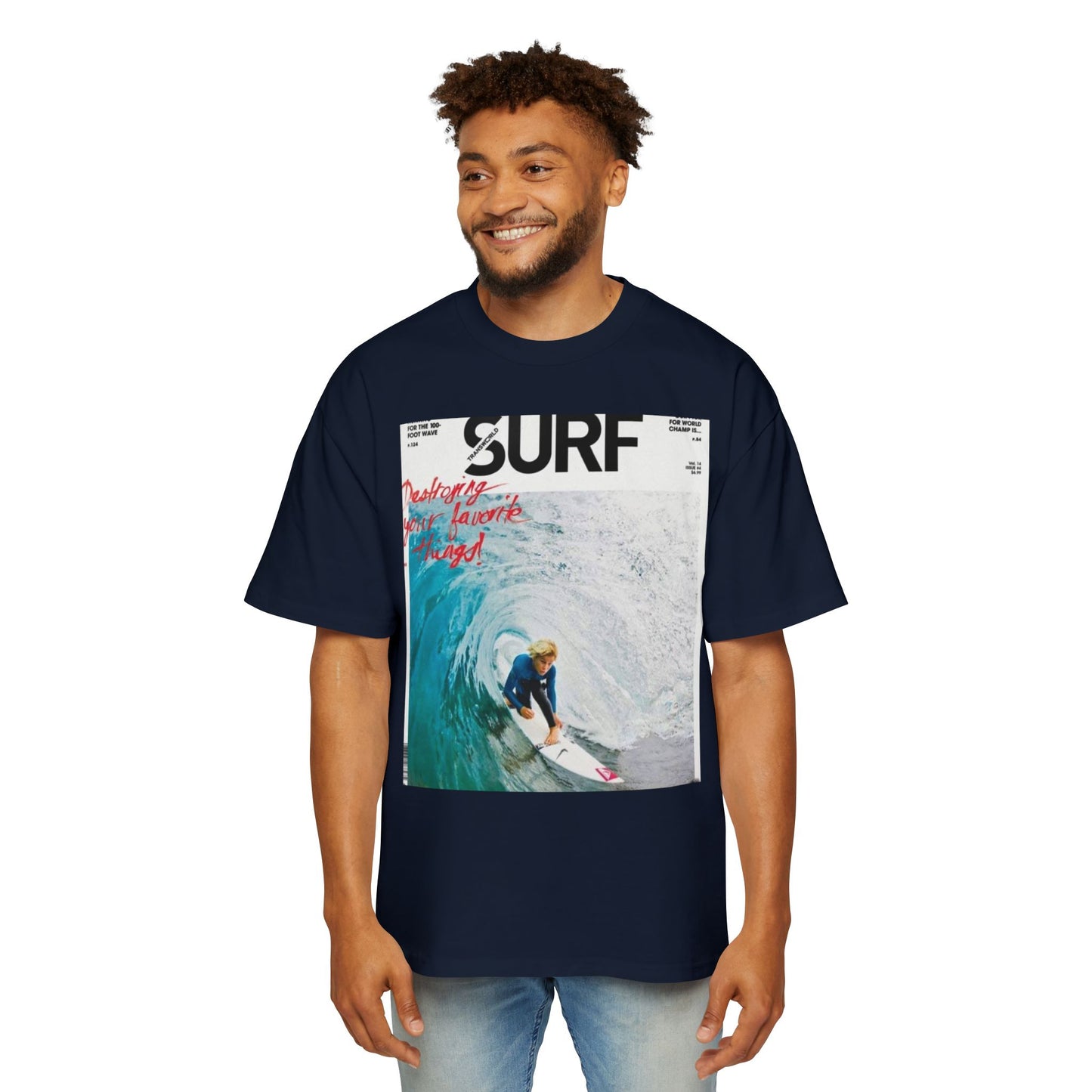 Surf Photo Graphic Tee — "Surf" Wave Rider Men's Oversized T-Shirt