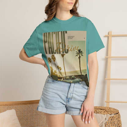 Pacific Drive Vintage Beach T-Shirt – Sunset Palm Coastal Graphic Tee