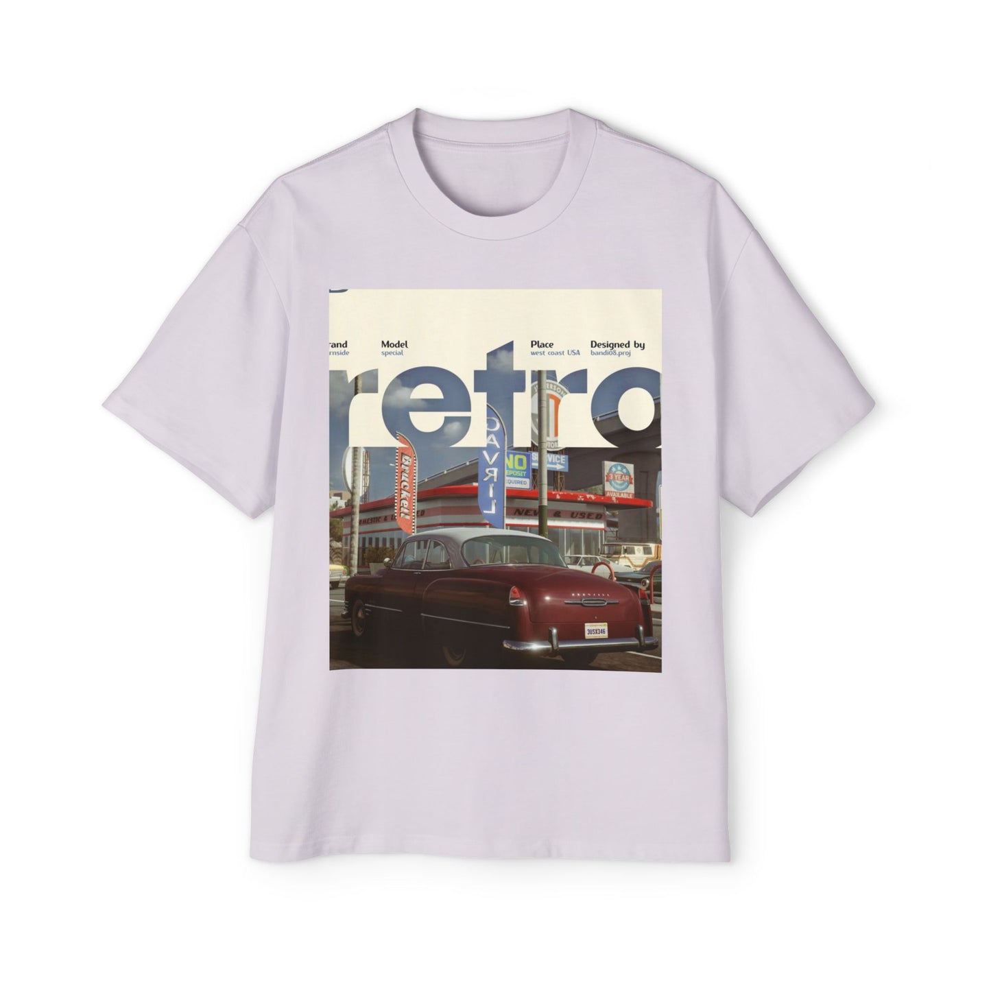 Retro Garage Tee — Vintage Car Photo Oversized T-Shirt