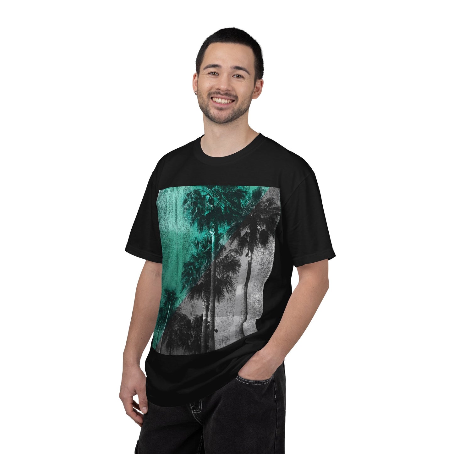 Palm Trees Photo Tee — Vintage Teal Sunset T-Shirt