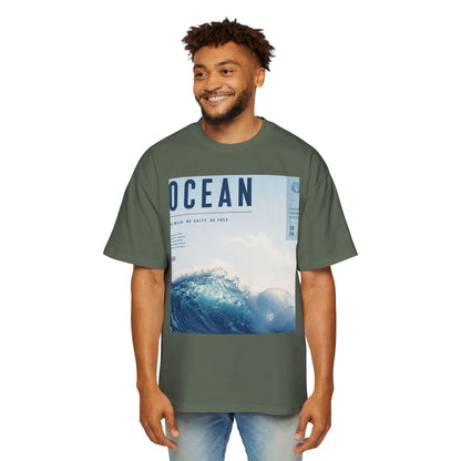 Ocean Wave Graphic Tee — "OCEAN" Photo Print Oversized Men's T-Shirt
