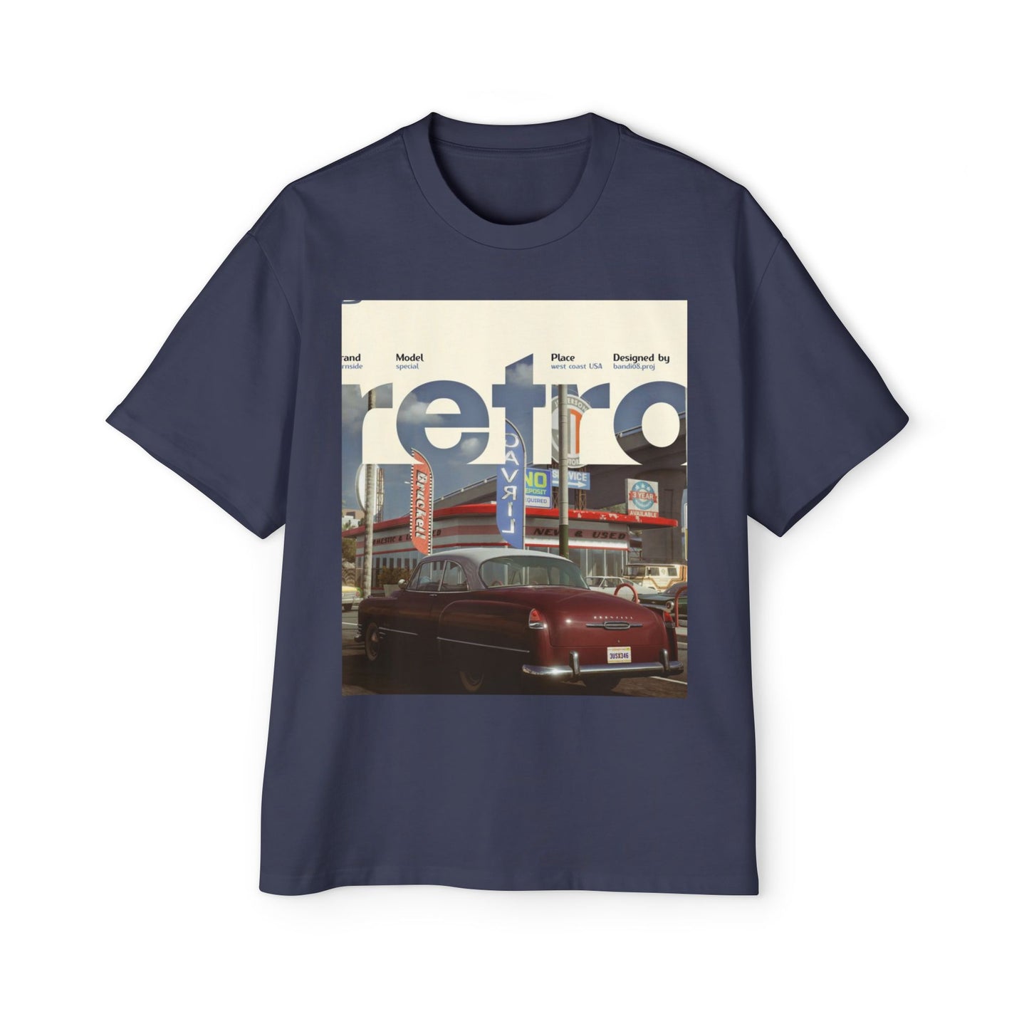 Retro Garage Tee — Vintage Car Photo Oversized T-Shirt