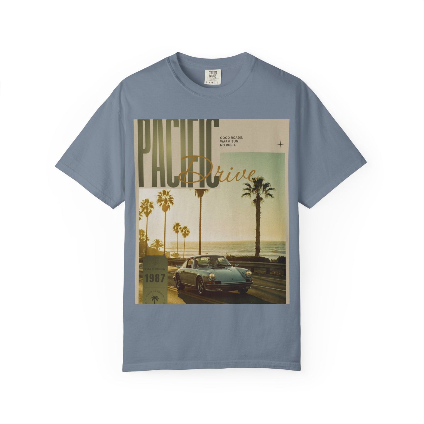 Pacific Drive Vintage Beach T-Shirt – Sunset Palm Coastal Graphic Tee