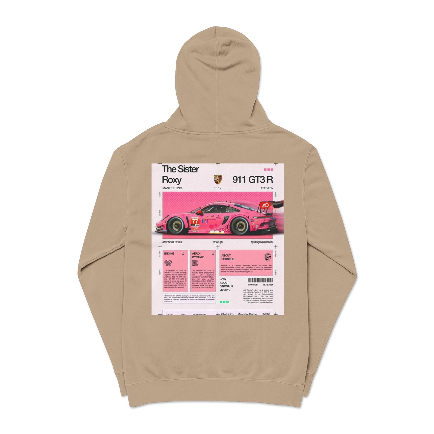 Pigment-Dyed Hoodie — Retro Racing Car Graphic ("911 GT3R")