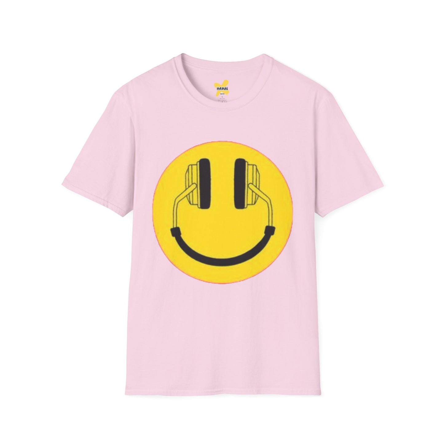 Happy Vibes Unisex Softstyle T-Shirt - Smiley Face with Headphones