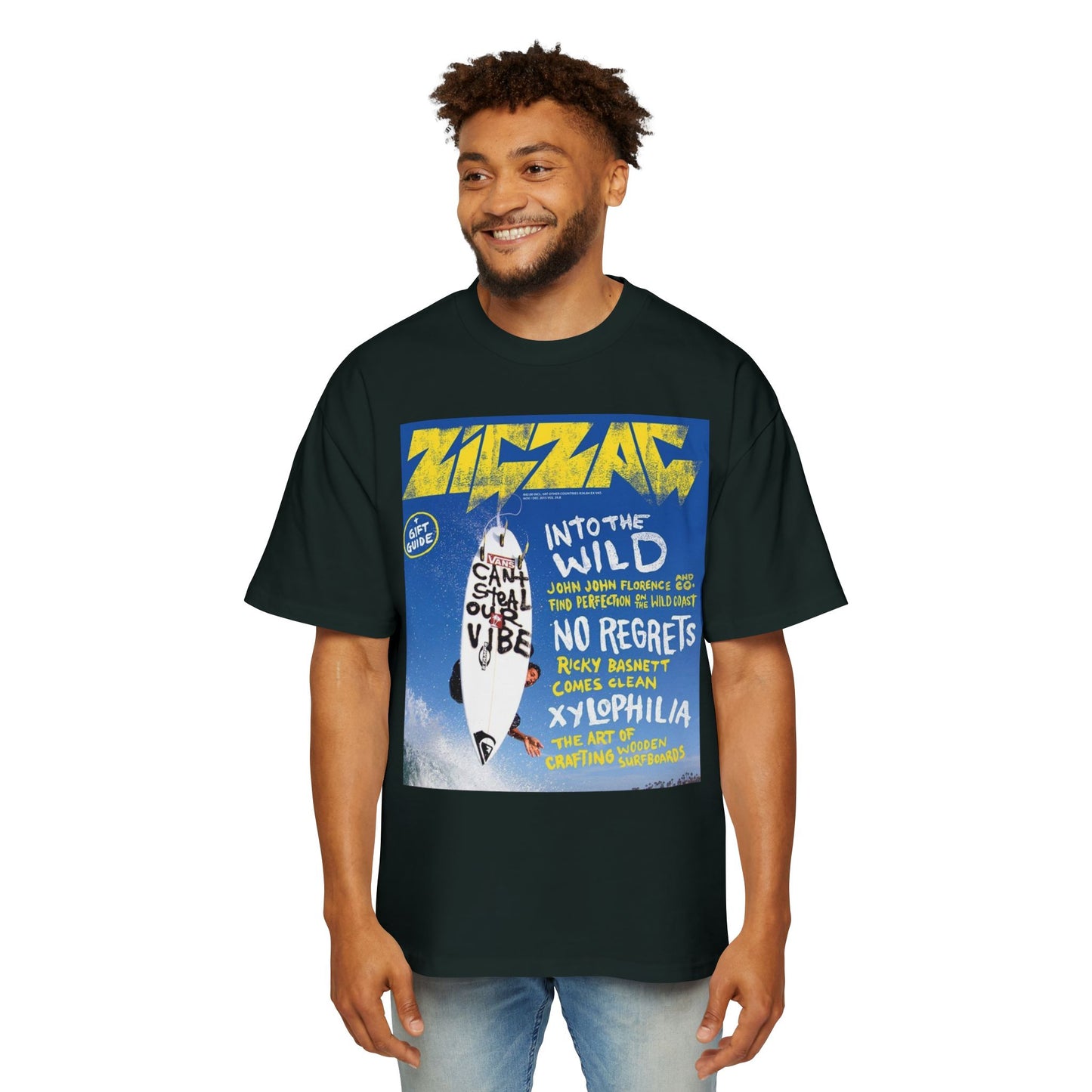 Surf Poster Graphic Tee — "Into the Wild / No Regrets" Oversized Men’s T‑Shirt