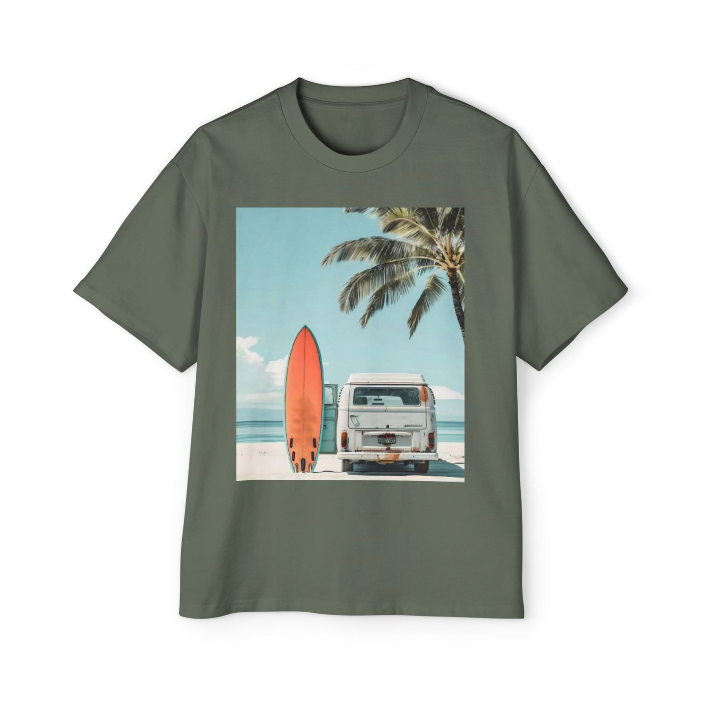 Surf Van Beach T-Shirt — Vintage Palm & Surfboard Graphic Tee