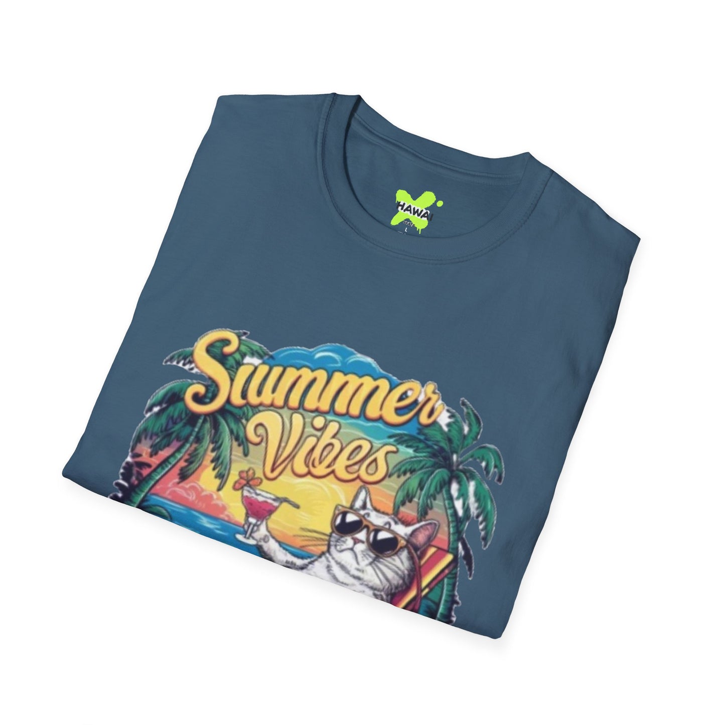 Summer Vibes Cat T-Shirt - Unisex Softstyle Tee for Relaxation and Fun