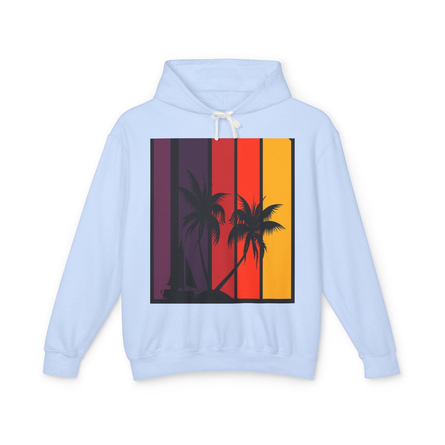 Tropical Sunset Hoodie - Unisex Lightweight Sweatshirt with Palm Tree Design