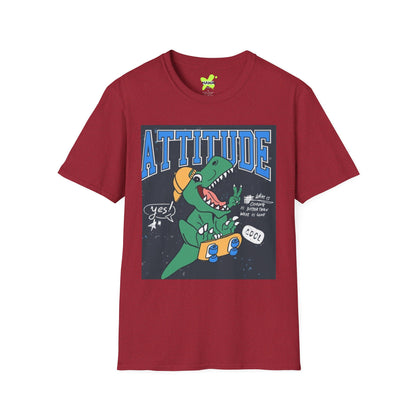Dino Attitude T-Shirt, Fun Graphic Tee, Casual Wear, Gift for Kids, Skateboarder Shirt, Cool Dinosaur Apparel
