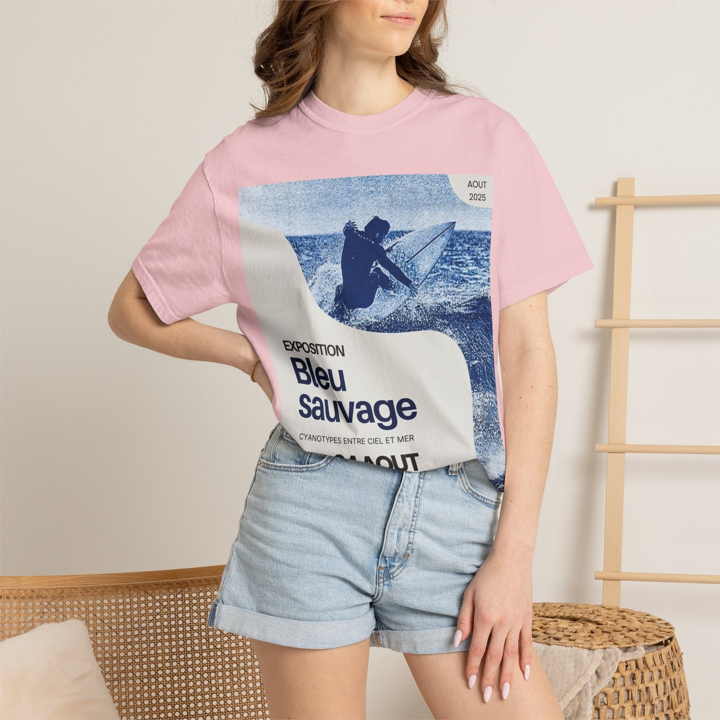 Bleu Sauvage Surf Poster T-Shirt — Vintage French Surfing Graphic Tee
