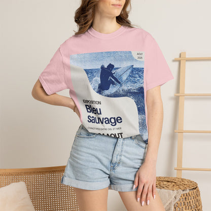 Bleu Sauvage Surf Poster T-Shirt — Vintage French Surfing Graphic Tee