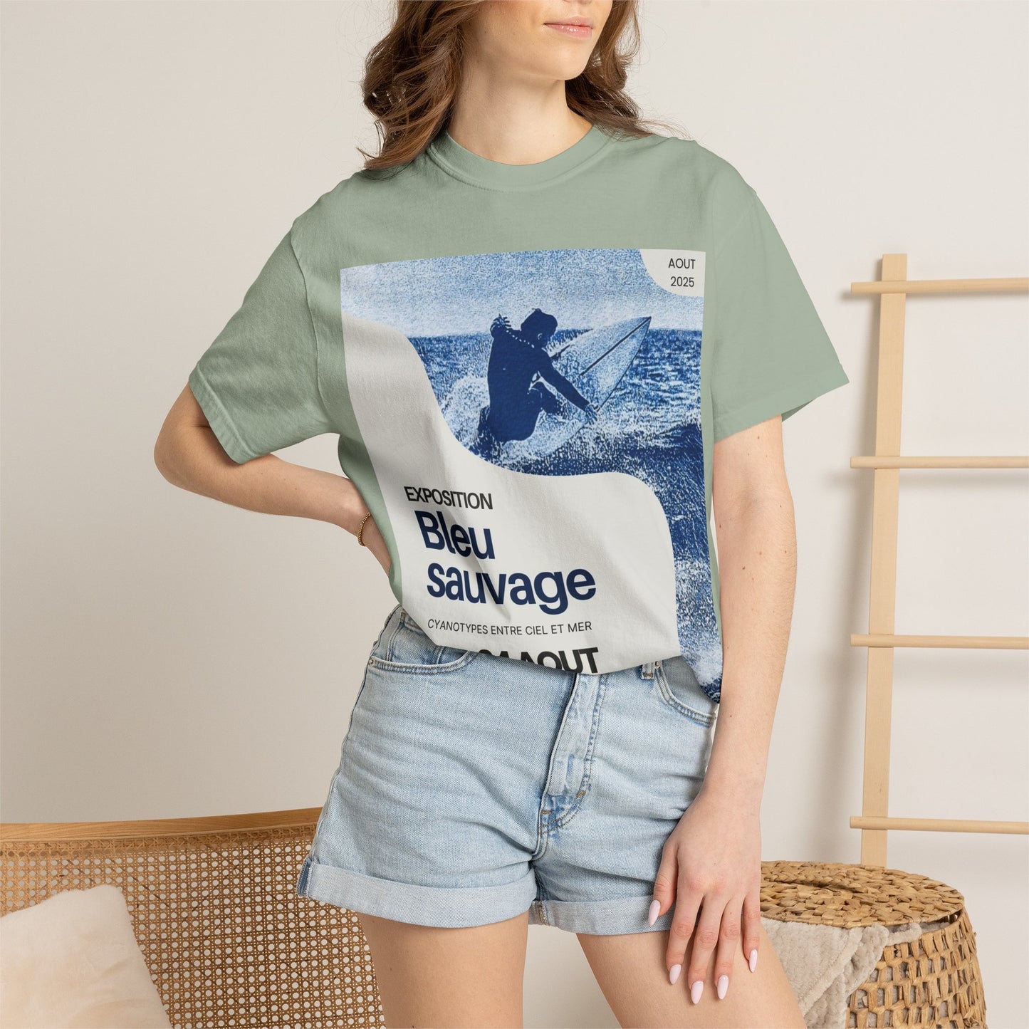 Bleu Sauvage Surf Poster T-Shirt — Vintage French Surfing Graphic Tee