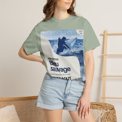 Bleu Sauvage Surf Poster T-Shirt — Vintage French Surfing Graphic Tee