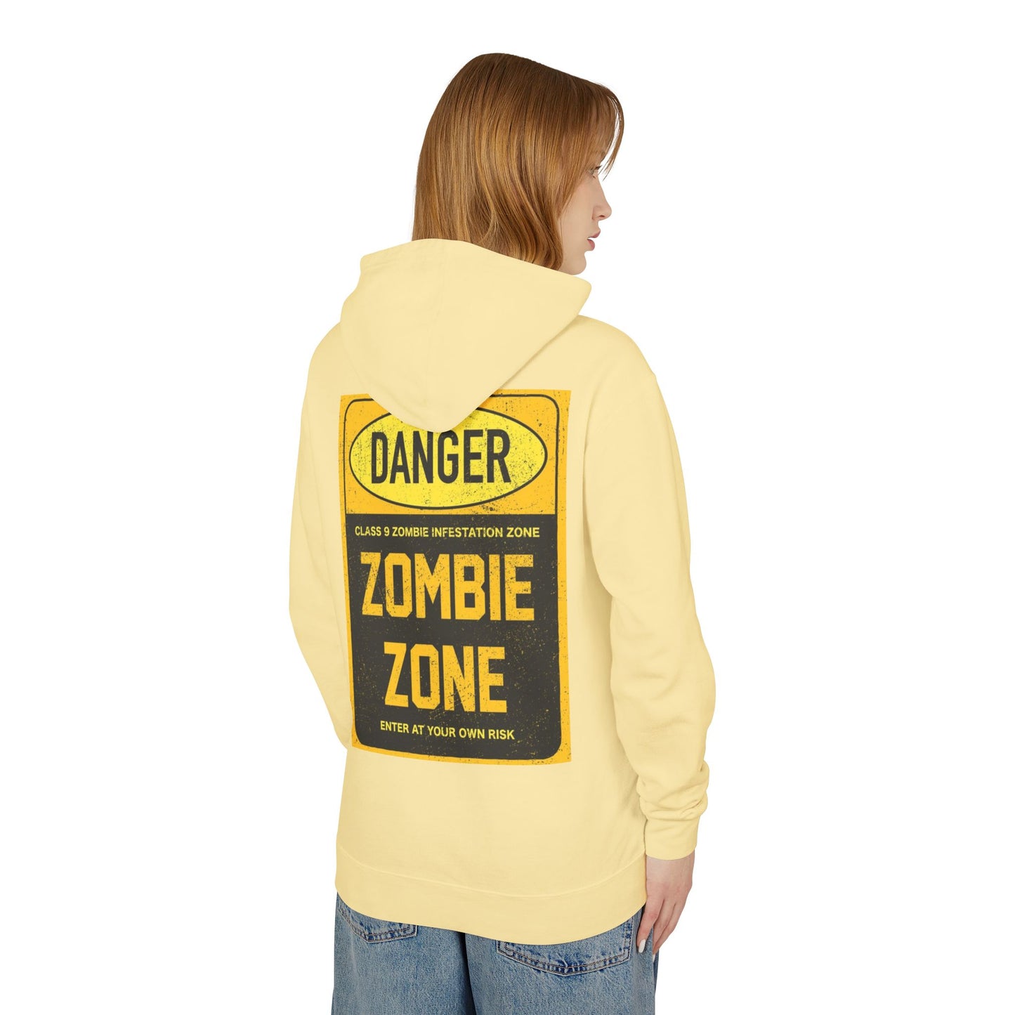 Unisex Zombie Zone Hooded Sweatshirt - Danger Sign Design