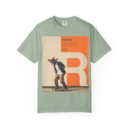 Reverie Skateboard Graphic T‑Shirt — Vintage R Letter Streetwear Tee