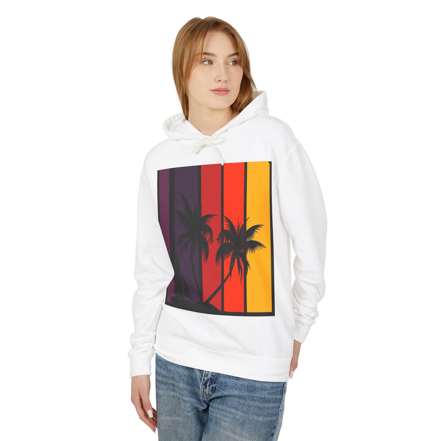 Tropical Sunset Hoodie - Unisex Lightweight Sweatshirt with Palm Tree Design