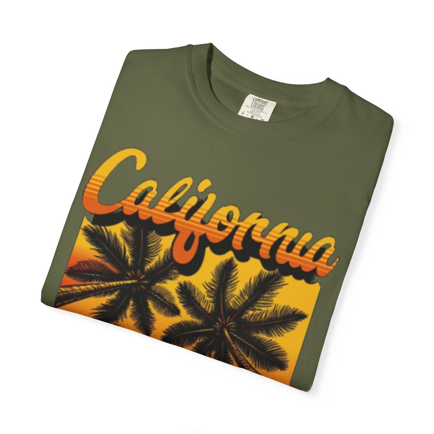 California Sunset T-Shirt - Garment-Dyed Unisex Tee with Palm Tree Design