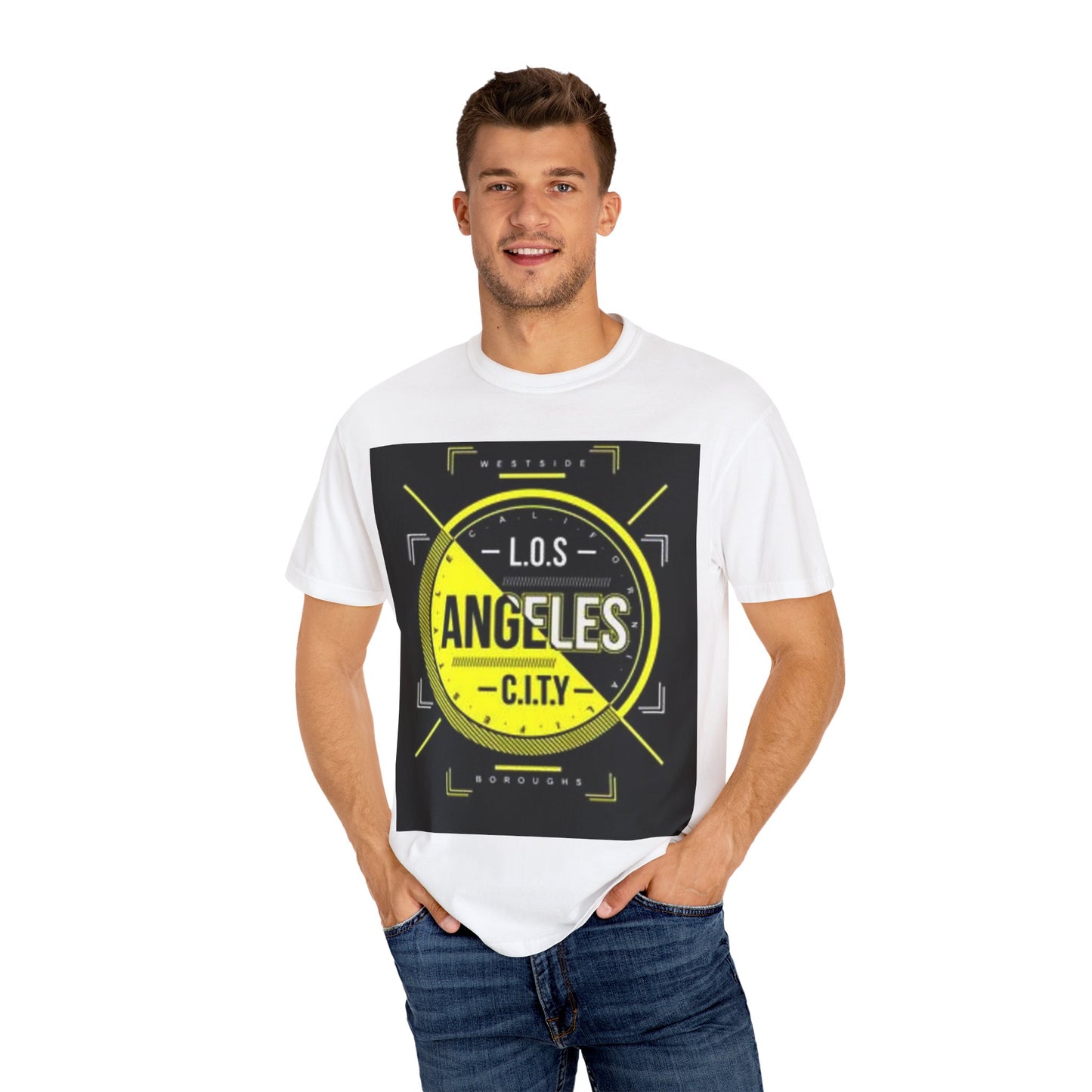 Unisex Garment-Dyed T-Shirt with Automotive Wheel Design