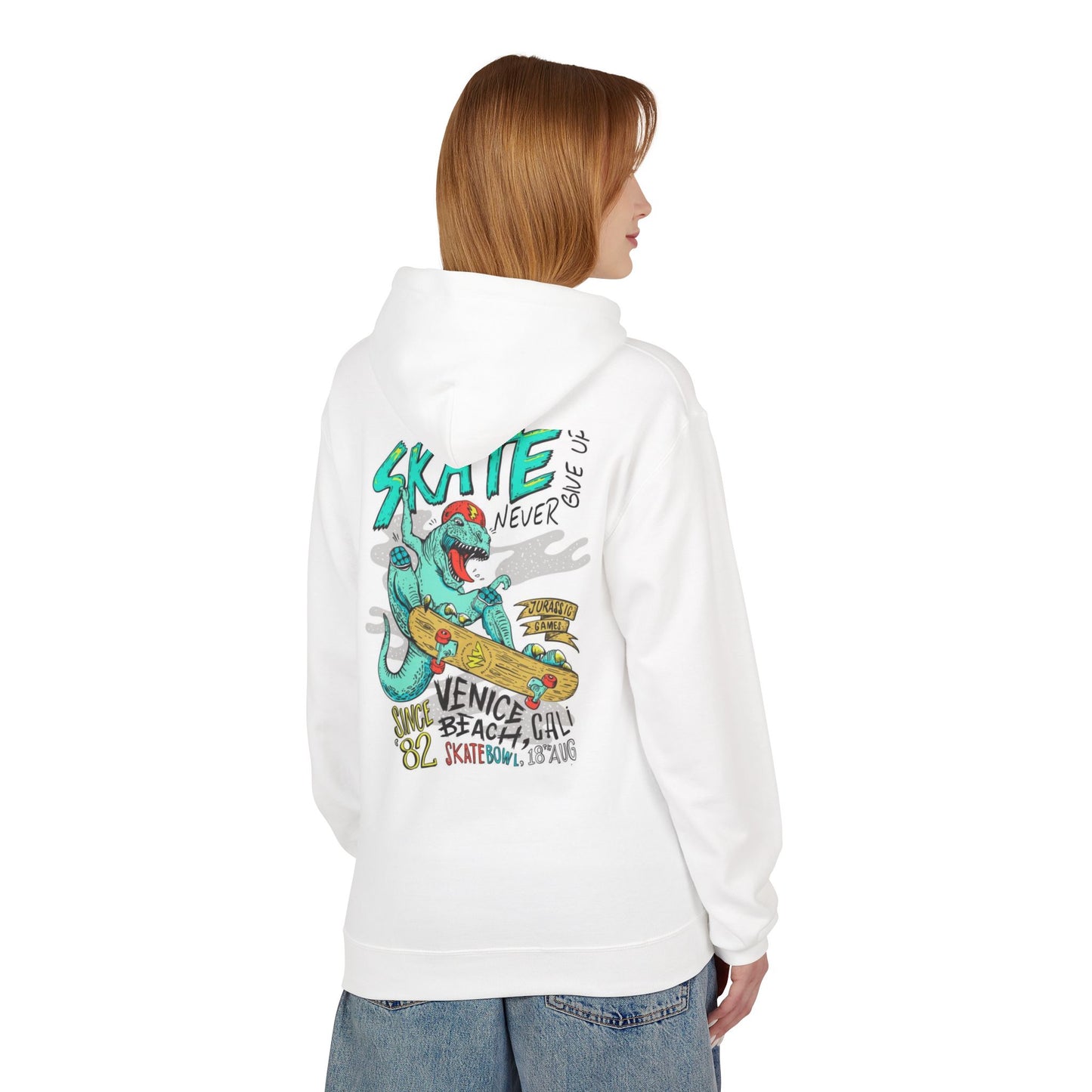 Skate Never Give Up Hoodie - Unisex Midweight Fleece with Retro Skater Design