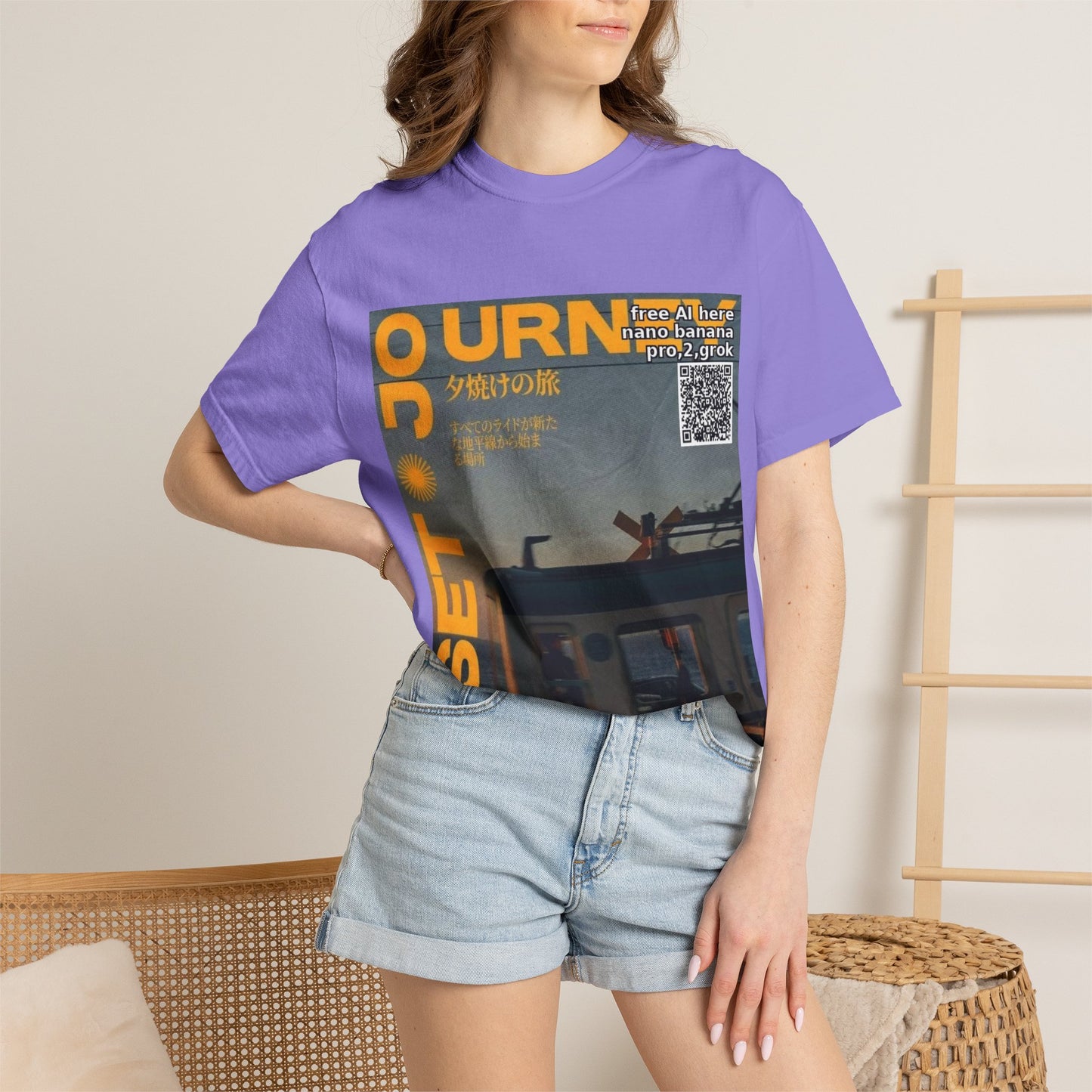 Sunset Train Graphic T-Shirt — Japanese Retro Transit Poster Tee