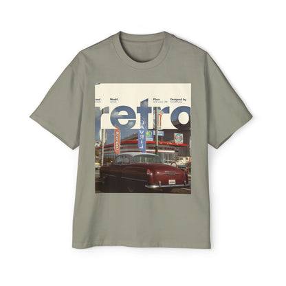 Retro Garage Tee — Vintage Car Photo Oversized T-Shirt