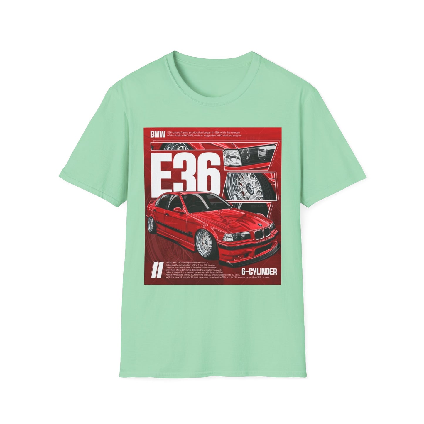 BMW E36 Graphic Unisex Softstyle T-Shirt, Car Enthusiast Tee, Vintage Auto Shirt, Gift for Him, Racing Apparel, Automotive Fashion