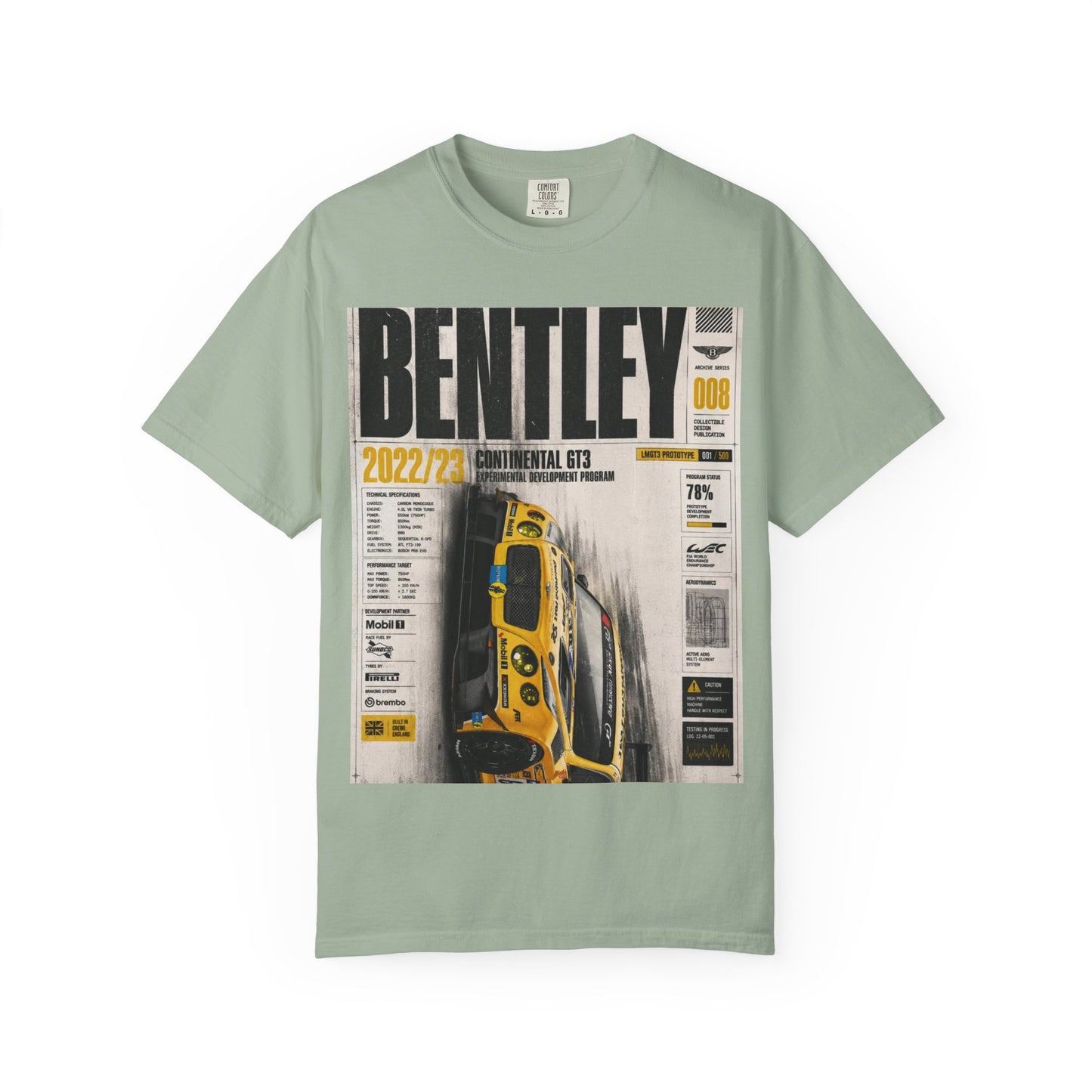Bentley Continental GT Newspaper Graphic T‑Shirt — Vintage Racing Poster Tee