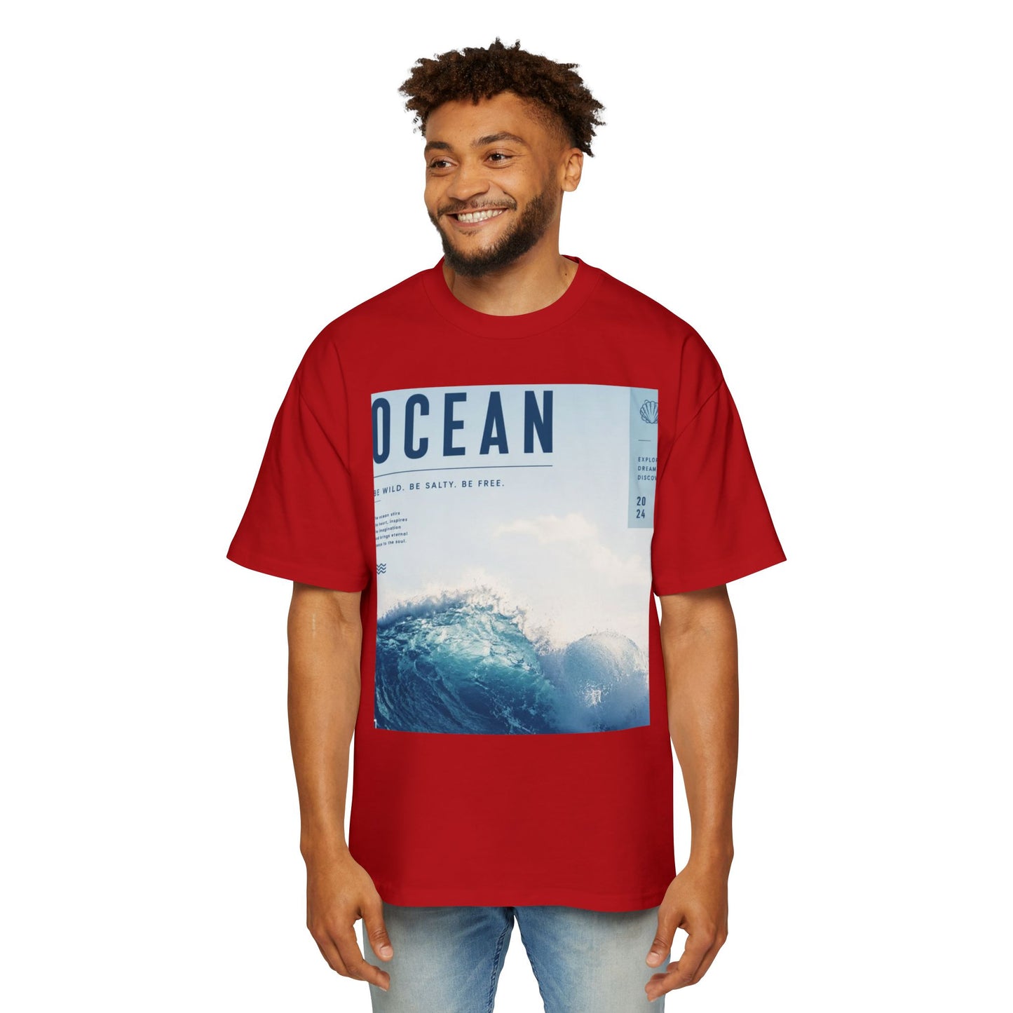 Ocean Wave Graphic Tee — "OCEAN" Photo Print Oversized Men's T-Shirt