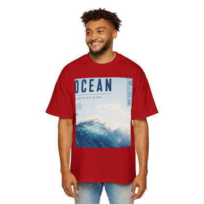 Ocean Wave Graphic Tee — "OCEAN" Photo Print Oversized Men's T-Shirt