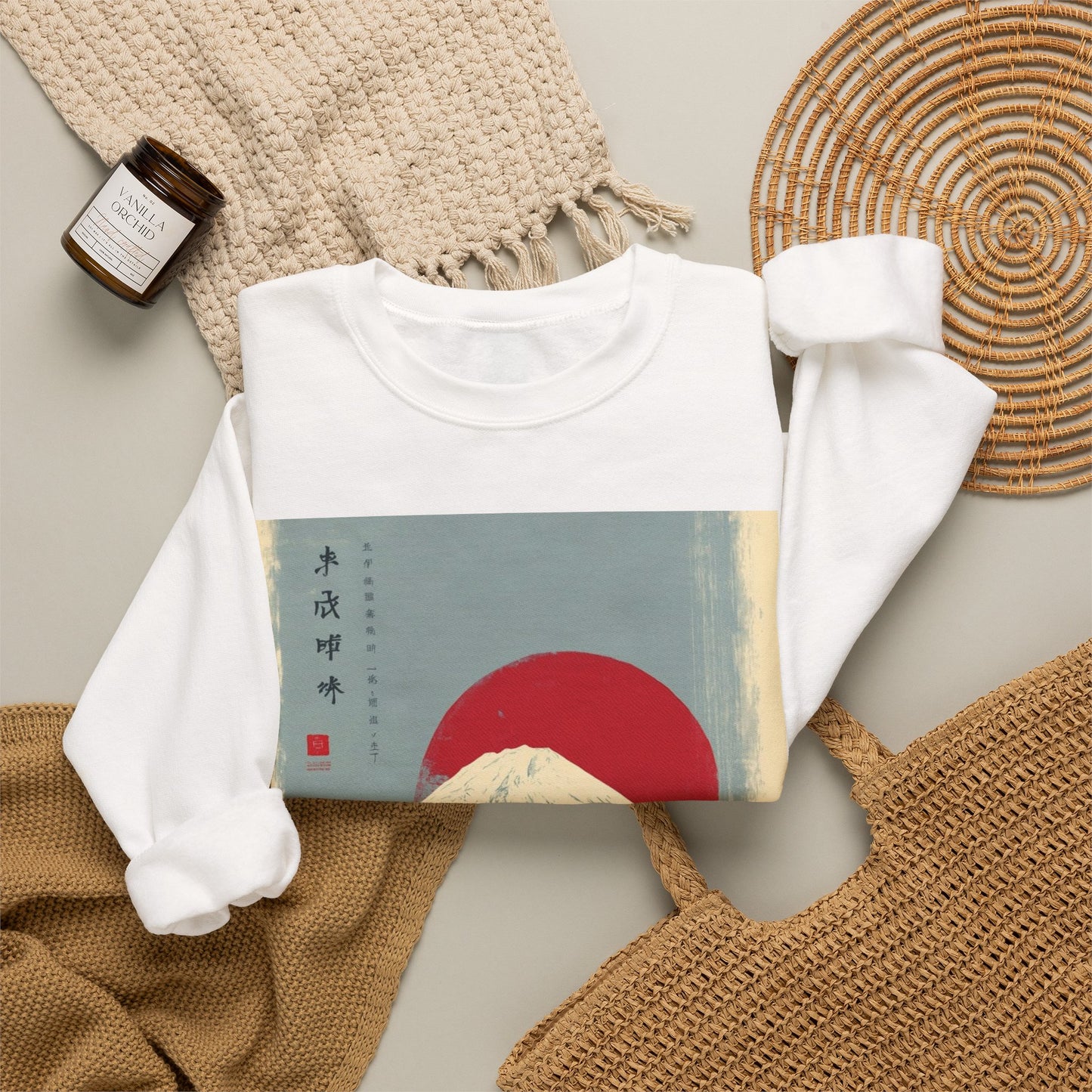 Sweatshirt — Retro Japanese Mount Fuji Art with Rising Sun & Torii Gate