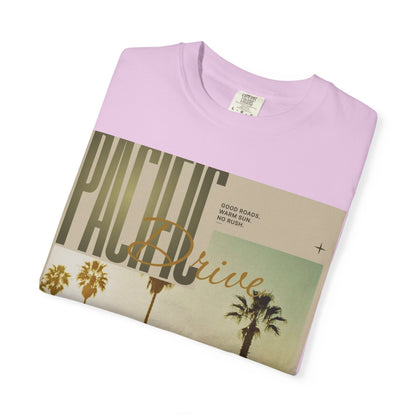 Pacific Drive Vintage Beach T-Shirt – Sunset Palm Coastal Graphic Tee