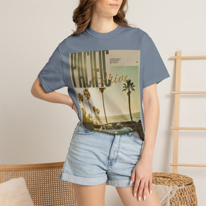 Pacific Drive Vintage Beach T-Shirt – Sunset Palm Coastal Graphic Tee