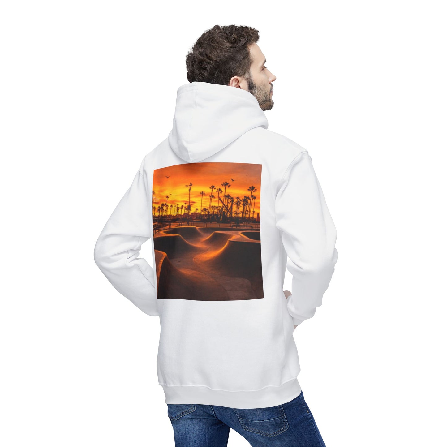 Unisex Hooded Sweatshirt with Sunset Skate Park Design - Perfect for Casual Style & Outdoor Activities