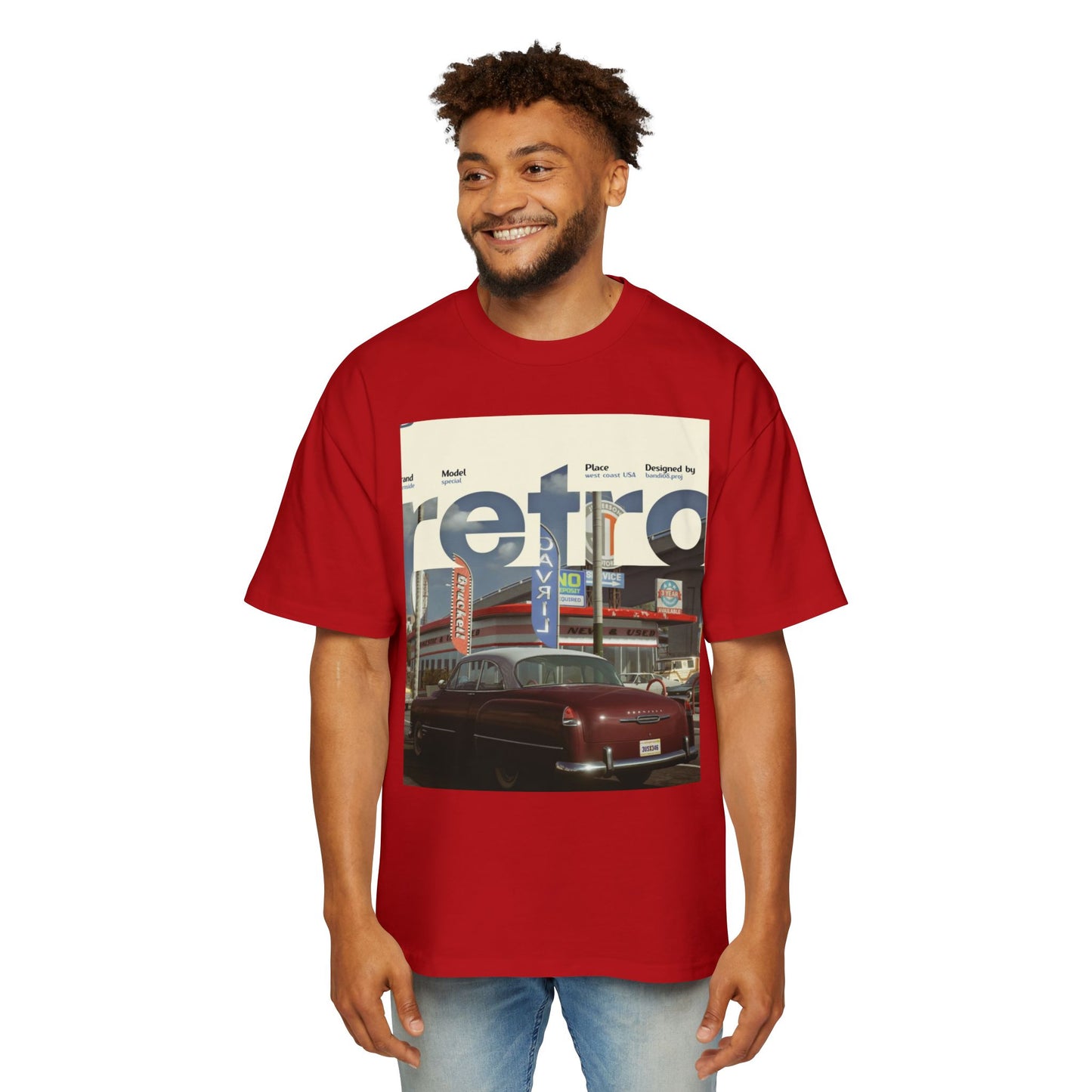 Retro Garage Tee — Vintage Car Photo Oversized T-Shirt
