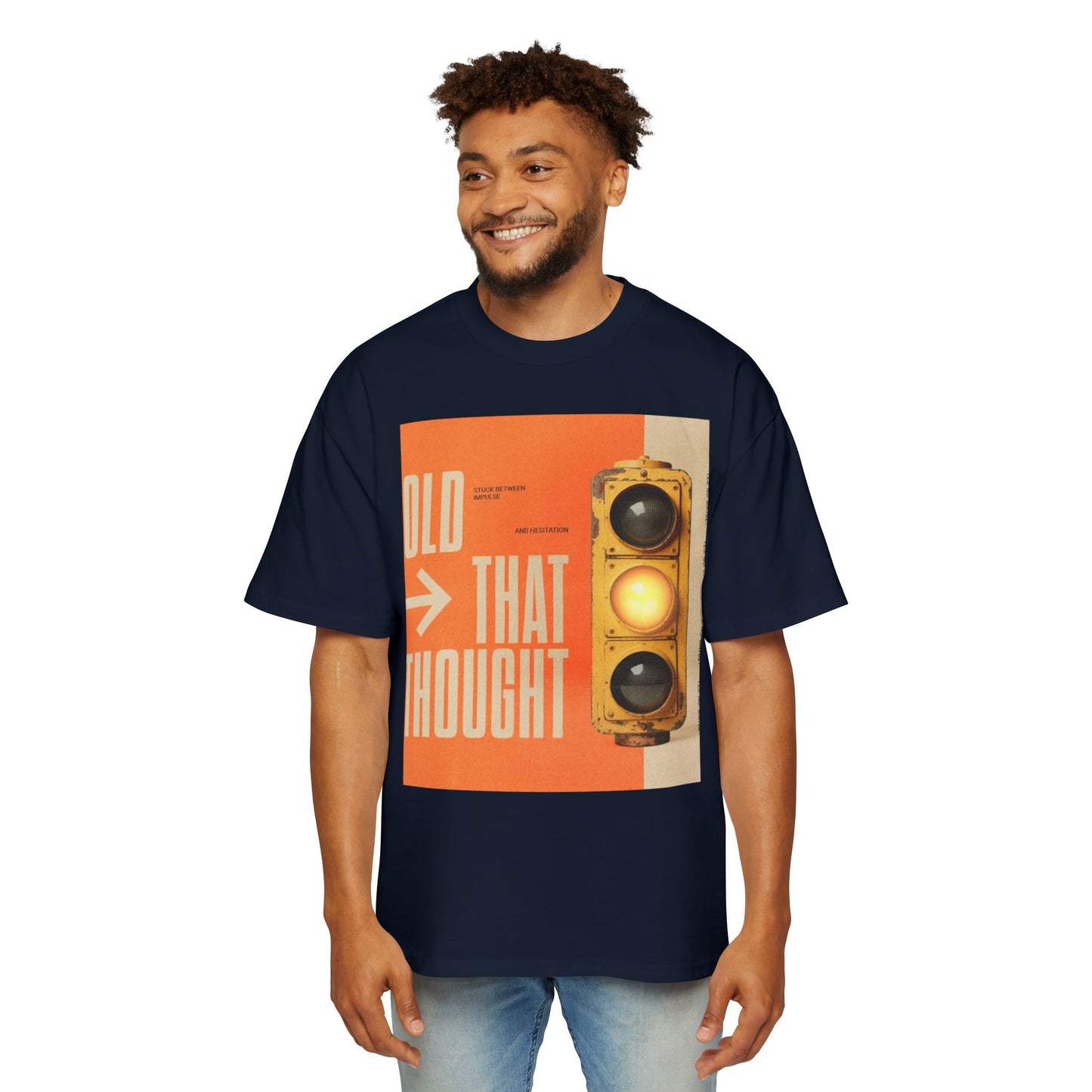 Oversized Tee — Retro Traffic Light 'Hold That Thought' Graphic