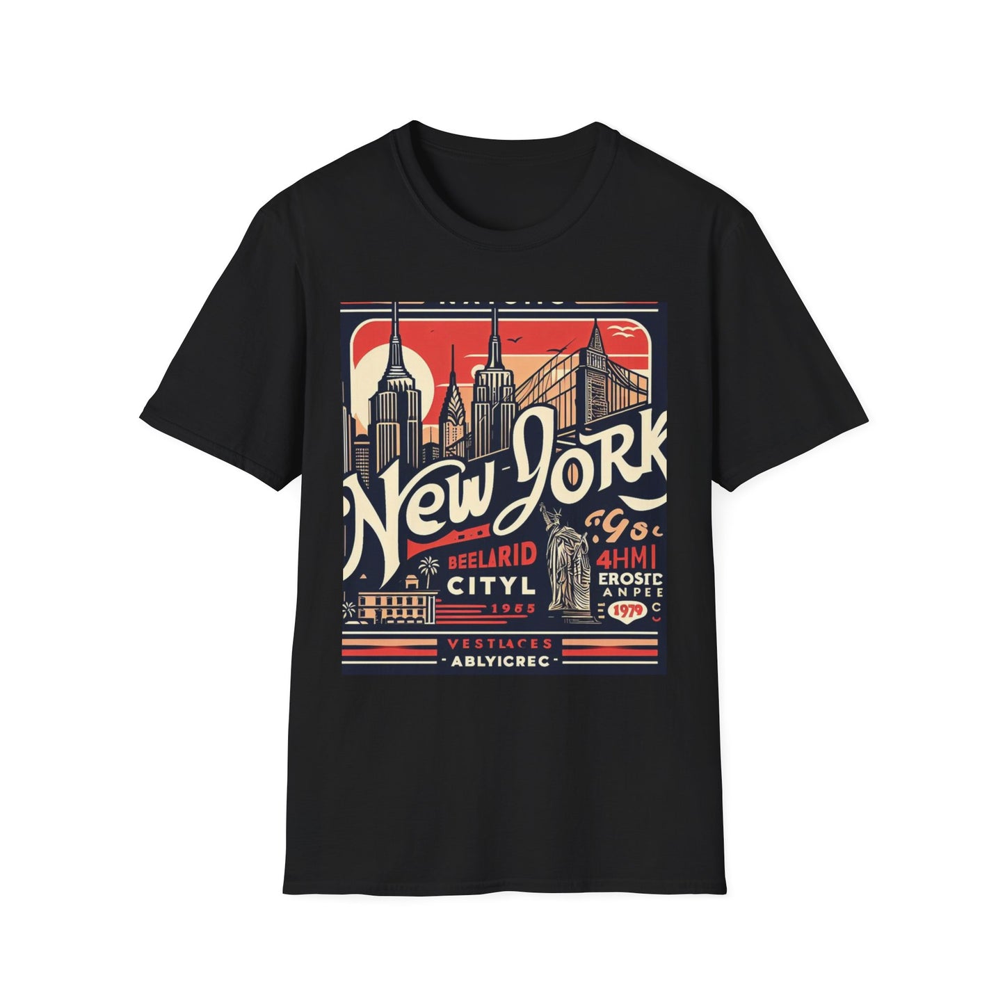 NYC Vintage T-Shirt, Unisex Softstyle Tee, New York City Shirt, Travel Souvenir Gift, Casual Wear for Tourists