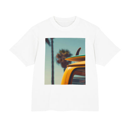 Surf Van Beach Photo Tee — Vintage Palm & Surfboard Graphic T-Shirt