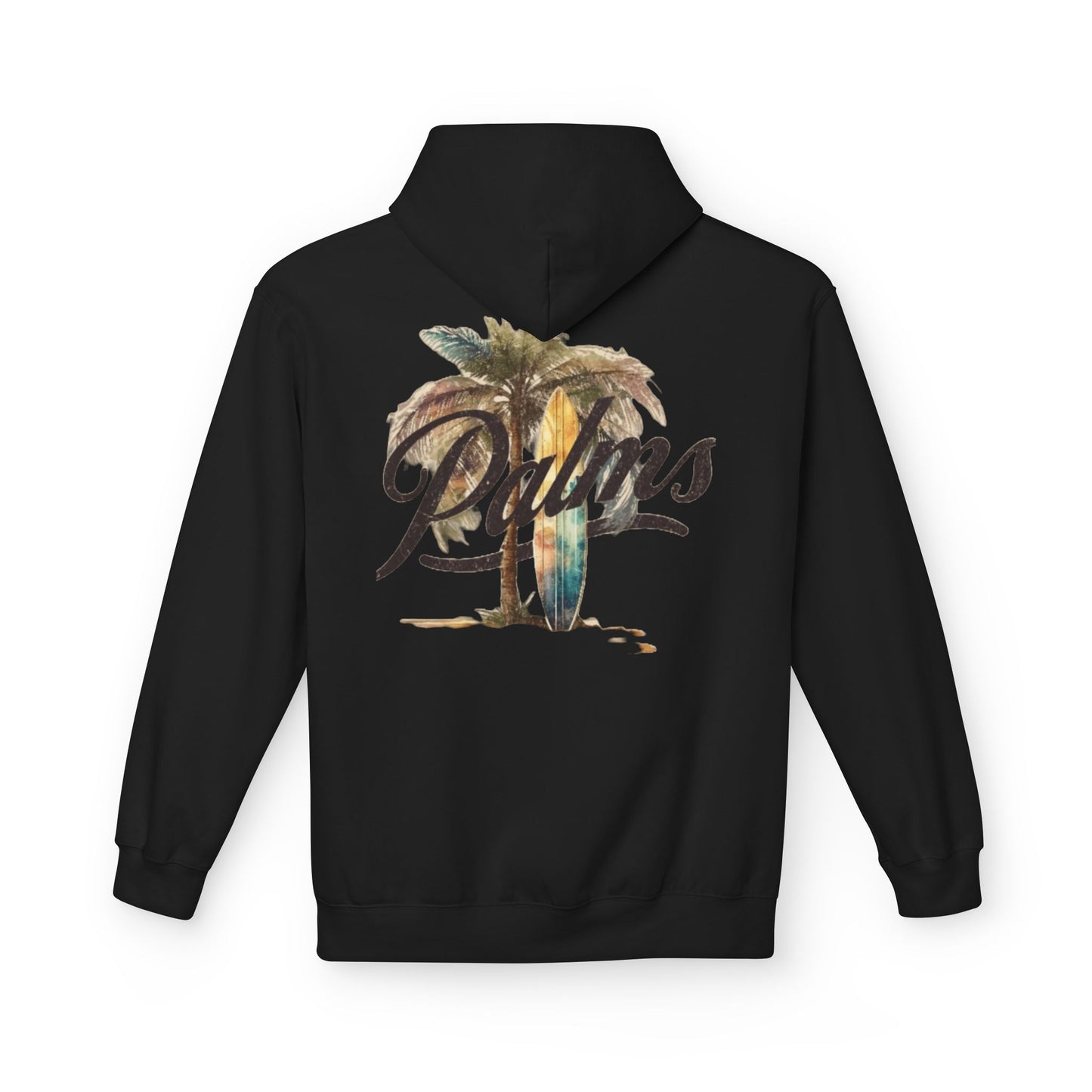 Cozy Beach Vibes Hoodie - Palm Tree & Surf Design