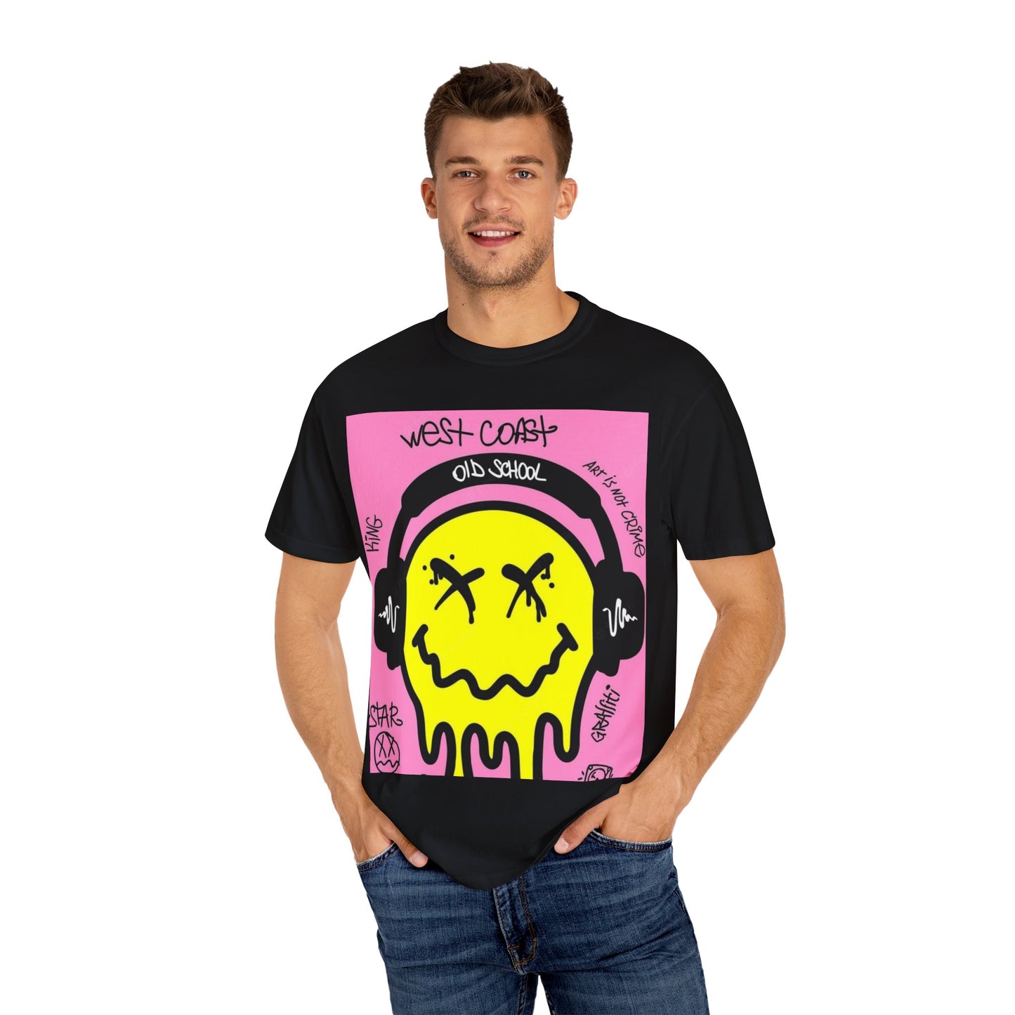 Retro Street Art T-Shirt - West Coast Vibe with Smiley Design
