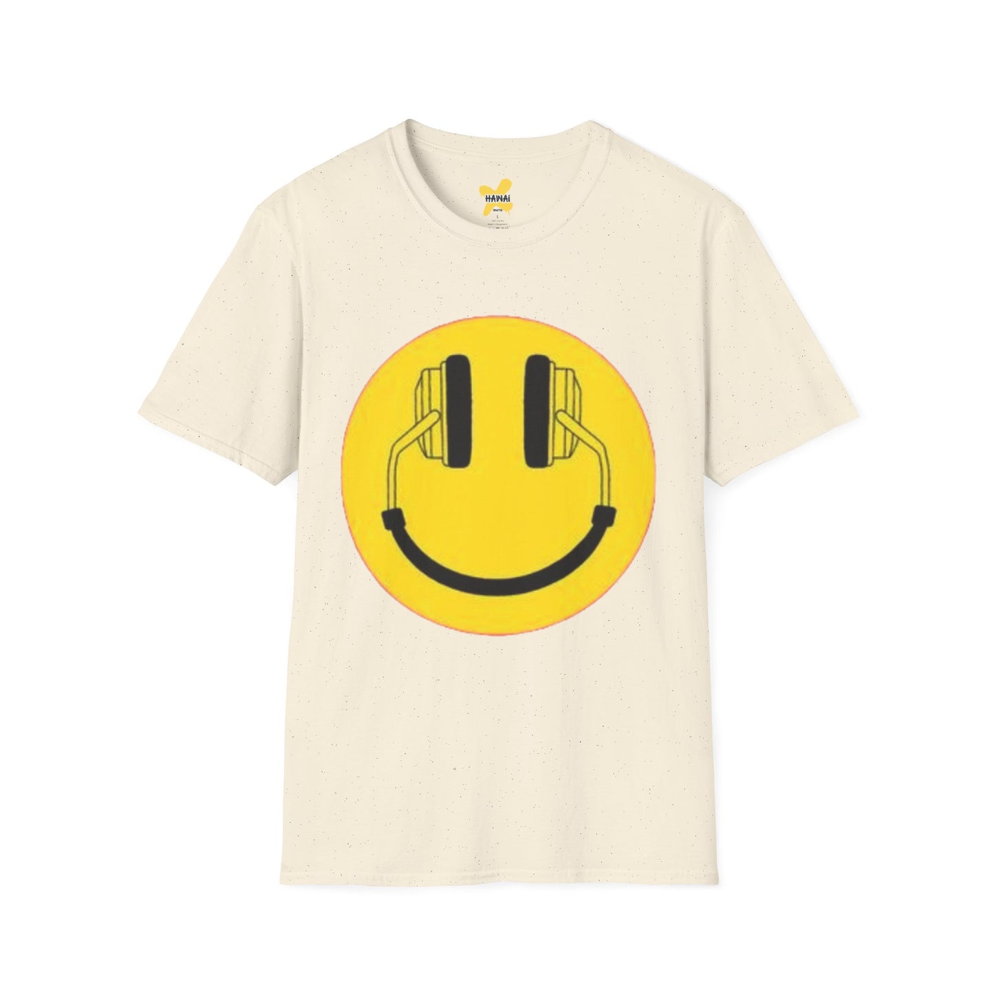 Happy Vibes Unisex Softstyle T-Shirt - Smiley Face with Headphones