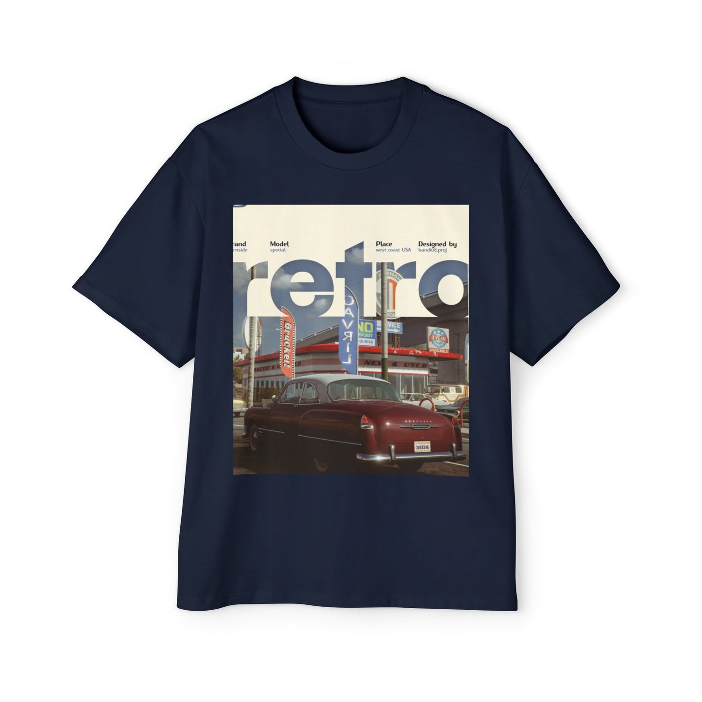 Retro Garage Tee — Vintage Car Photo Oversized T-Shirt