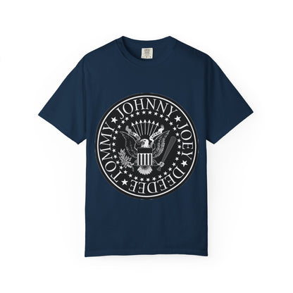 Vintage-Inspired Unisex Garment-Dyed T-Shirt with Rock Band Logo