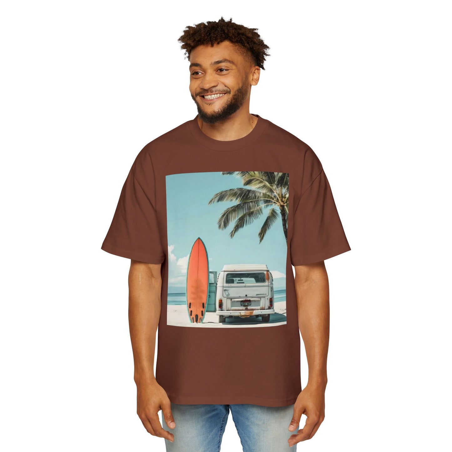 Surf Van Beach T-Shirt — Vintage Palm & Surfboard Graphic Tee