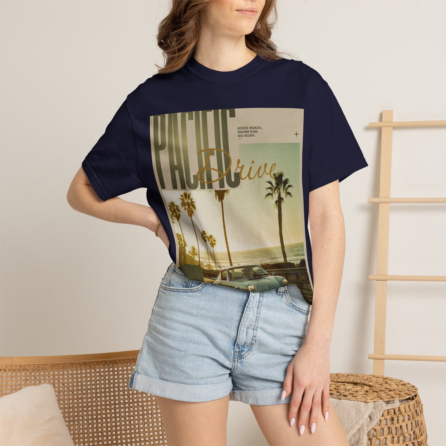 Pacific Drive Vintage Beach T-Shirt – Sunset Palm Coastal Graphic Tee