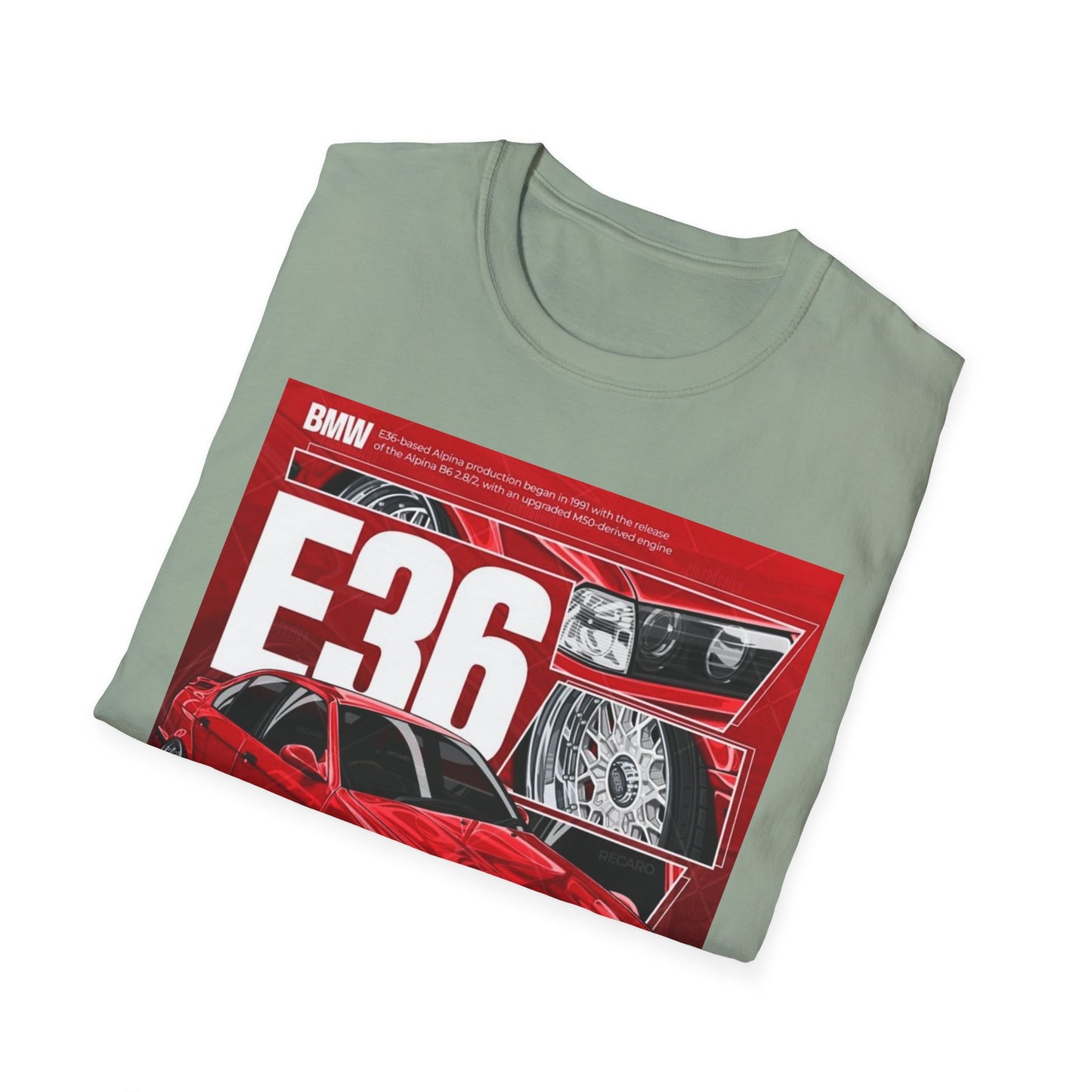 BMW E36 Graphic Unisex Softstyle T-Shirt, Car Enthusiast Tee, Vintage Auto Shirt, Gift for Him, Racing Apparel, Automotive Fashion